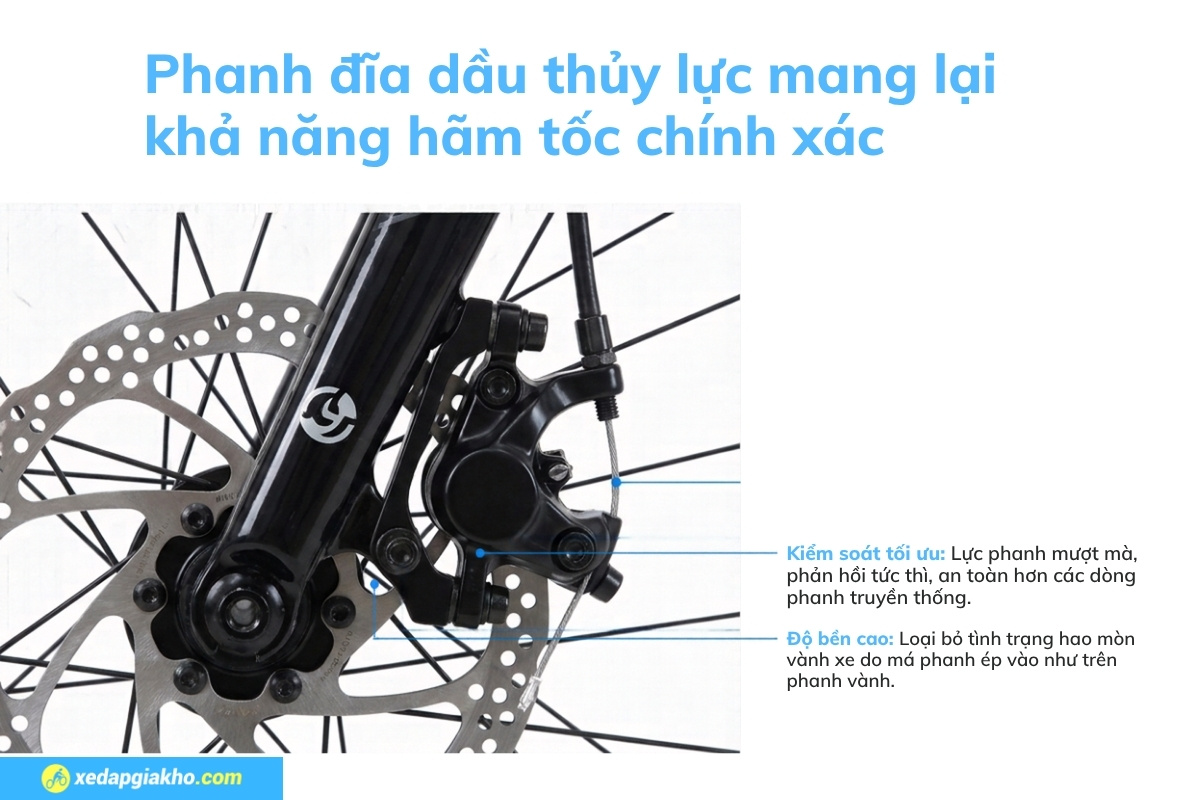 Xe Đạp Touring Java Veloce City 9s - Khung Nhôm 8 Hệ thống phanh đĩa dầu trước sau lực hãm mạnh chỉ với lực bóp nhẹ
