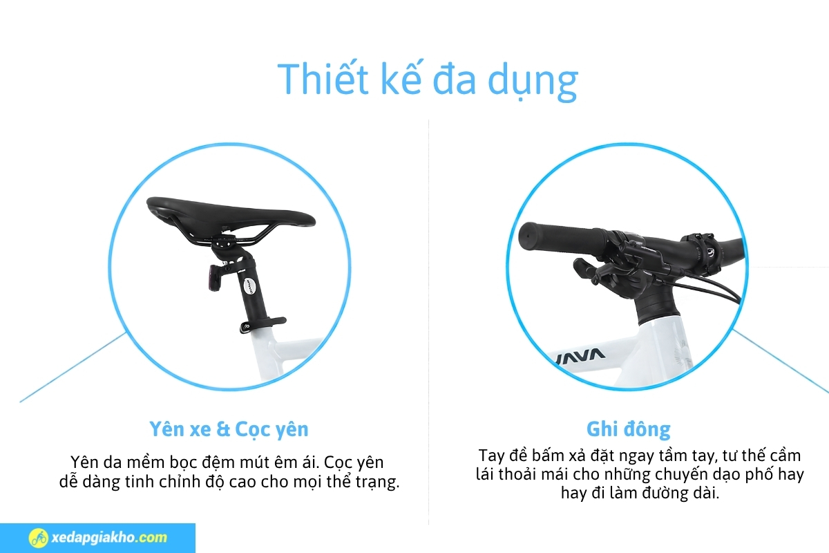Xe Đạp Touring Java Veloce City 9s - Khung Nhôm 9 Yên bọc da mềm giúp tư thế ngồi thoải mái, giảm đau mỏi khi đạp đường dài