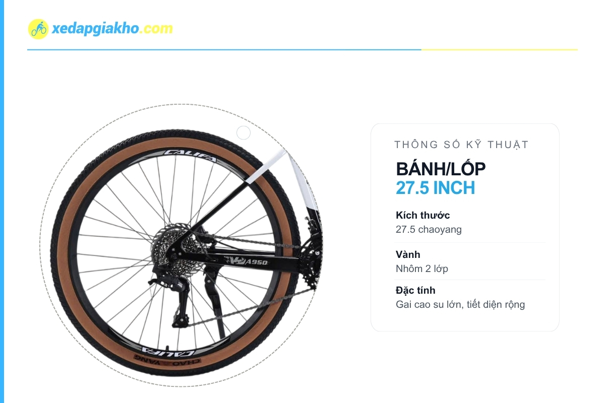 Bánh xe đạp 27.5 inch bản rộng, gai cao su lớn