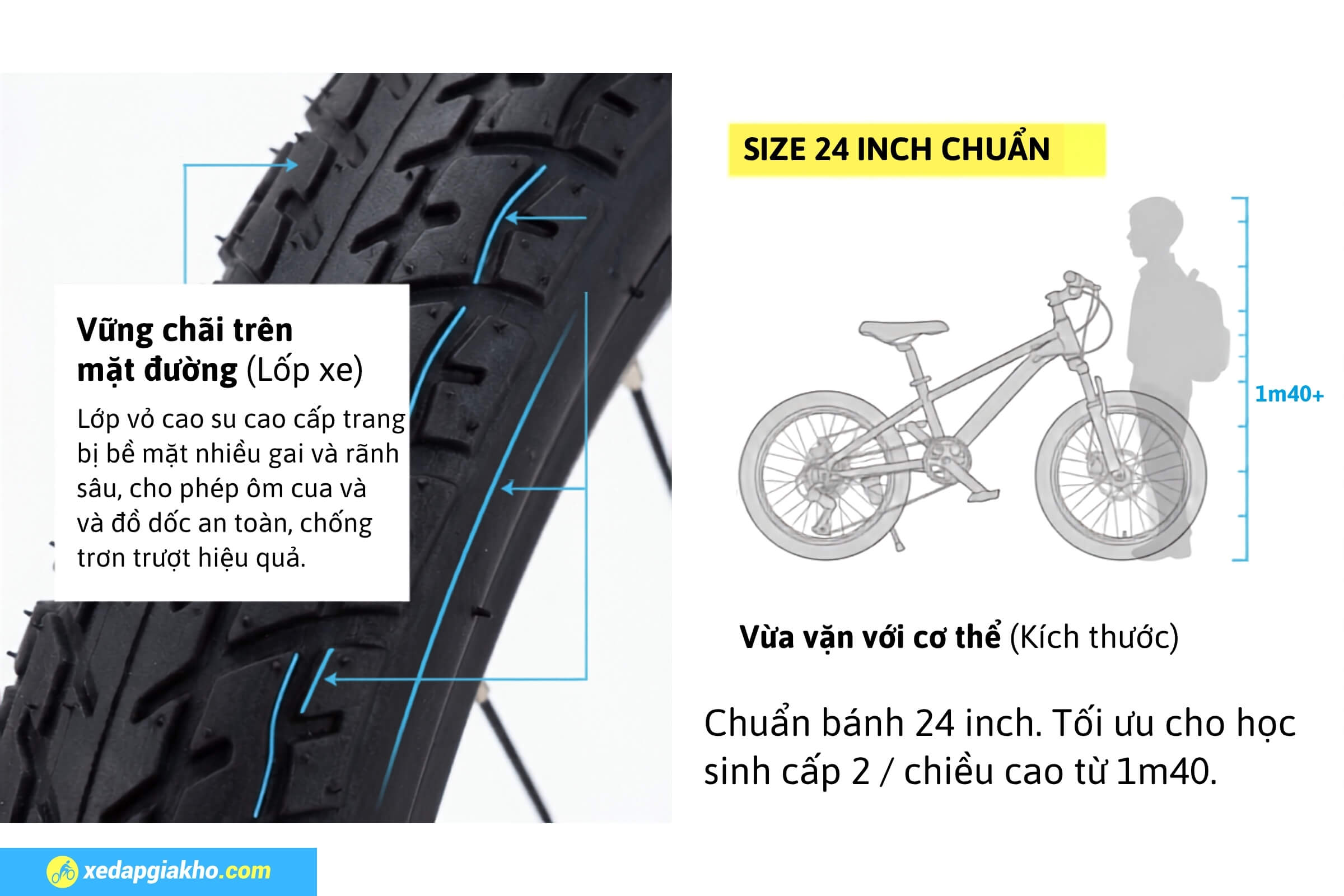 Xe Đạp Địa Hình MTB Veleon V-211 TP20 24 Inch 15 Bánh xe địa hình Veleon V-211 TP20 24 inch bám đường tốt, hạn chế trượt