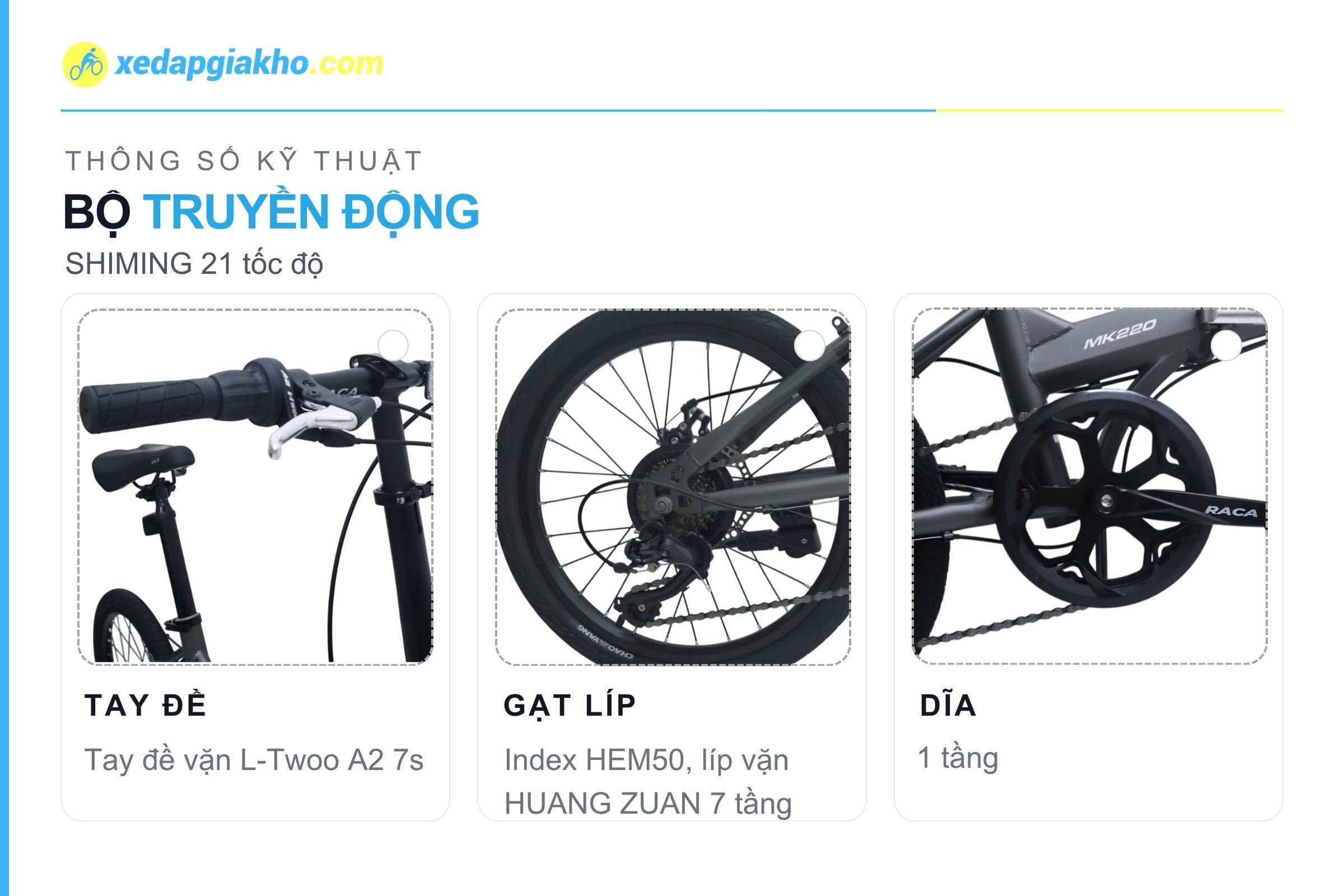 Xe Đạp Gấp Raca MK220 20 Inch - Phanh Đĩa Cơ 10 Groupset xe đạp gấp Raca MK220 20 inch
