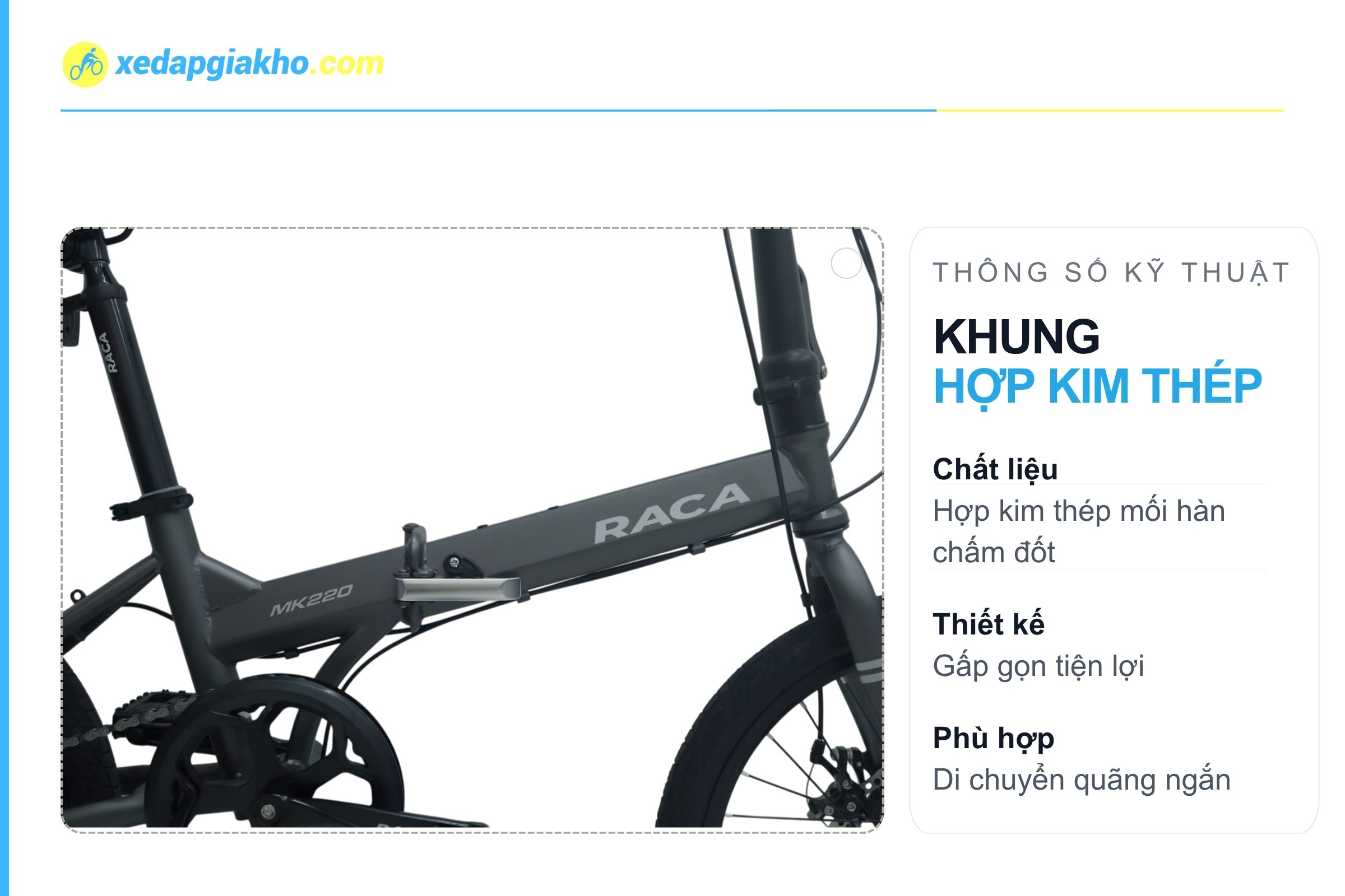 Xe Đạp Gấp Raca MK220 20 Inch - Phanh Đĩa Cơ 7 Khung xe đạp gấp Raca MK220 20 inch chắc chắn