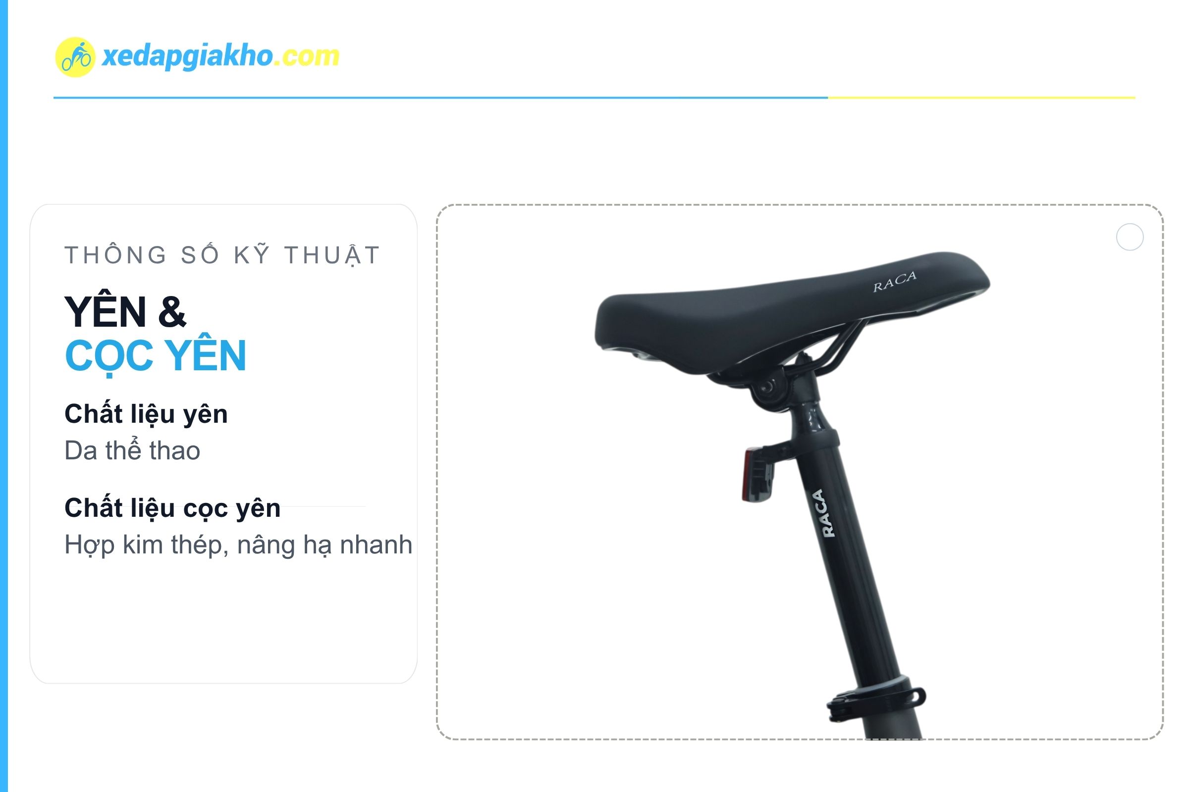 Xe Đạp Gấp Raca MK220 20 Inch - Phanh Đĩa Cơ 9 Yên da thể thao và cọc yên xe đạp gấp Raca MK220 20 inch