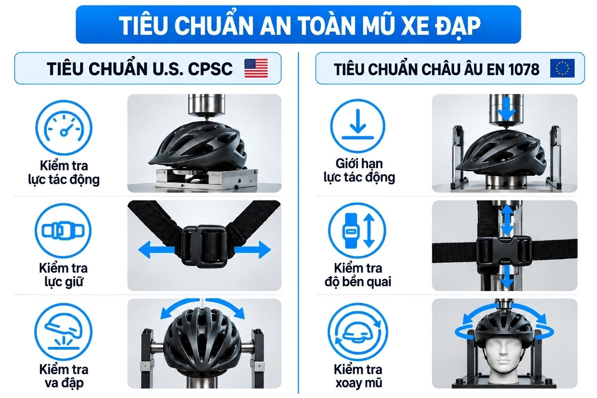 Cách Chọn Mũ Bảo Hiểm Xe Đạp: 5 Tiêu Chí Cần Biết 4 Bảng tiêu chuẩn an toàn của mũ bảo hiểm xe đạp