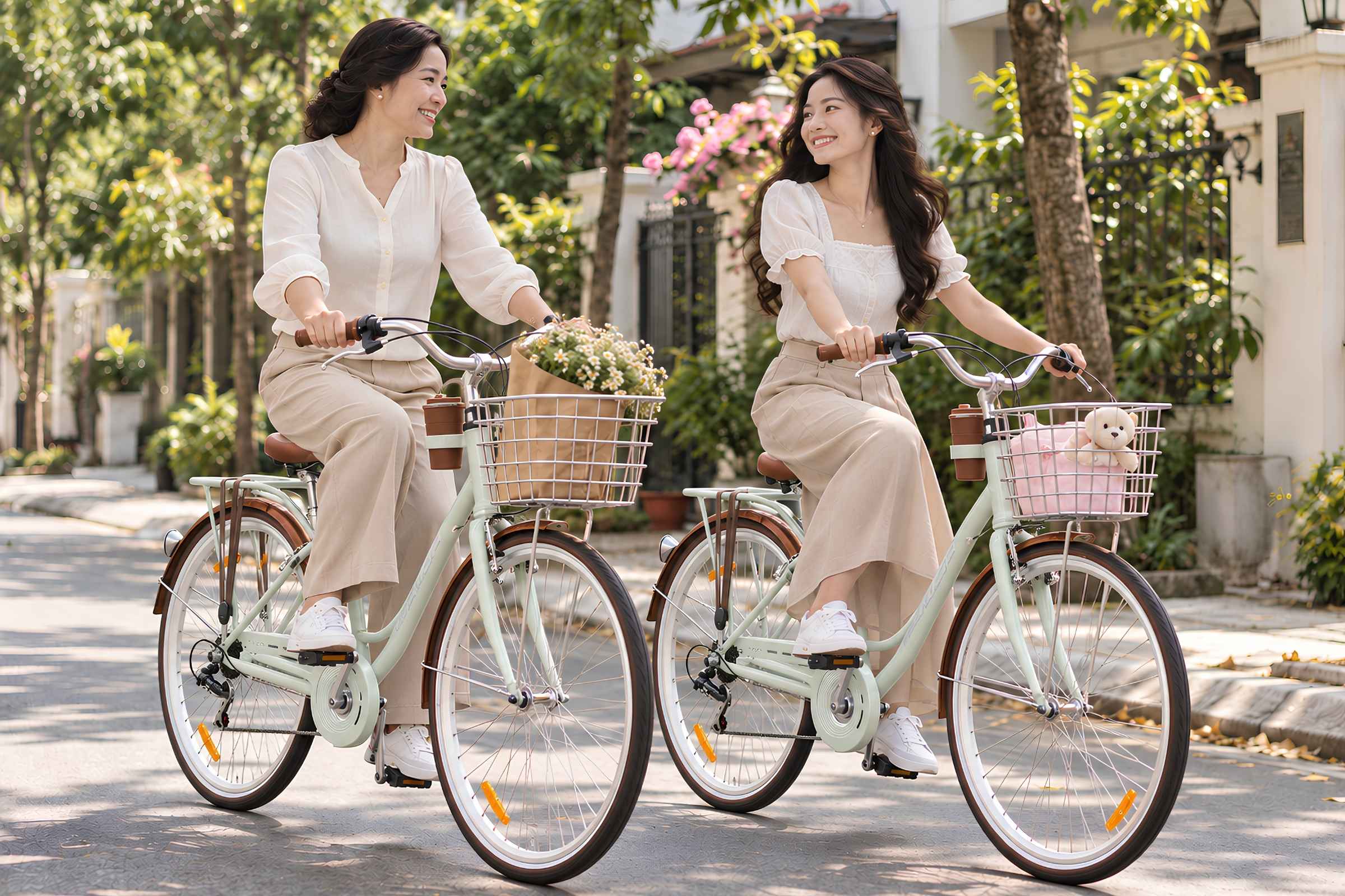 Chọn Xe Đạp Tặng Mẹ Dịp 20/10 Sao Cho Dễ Đi Và Vừa Người 2 Cùng mẹ đạp xe thư giãn vào cuối tuần