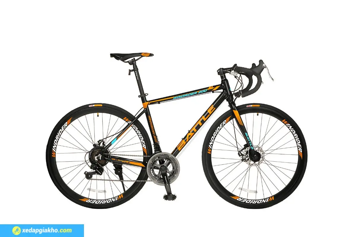 Xe Đạp Đua 700c Battle WindriDer 200 Cổ Cong - Màu Đen Cam