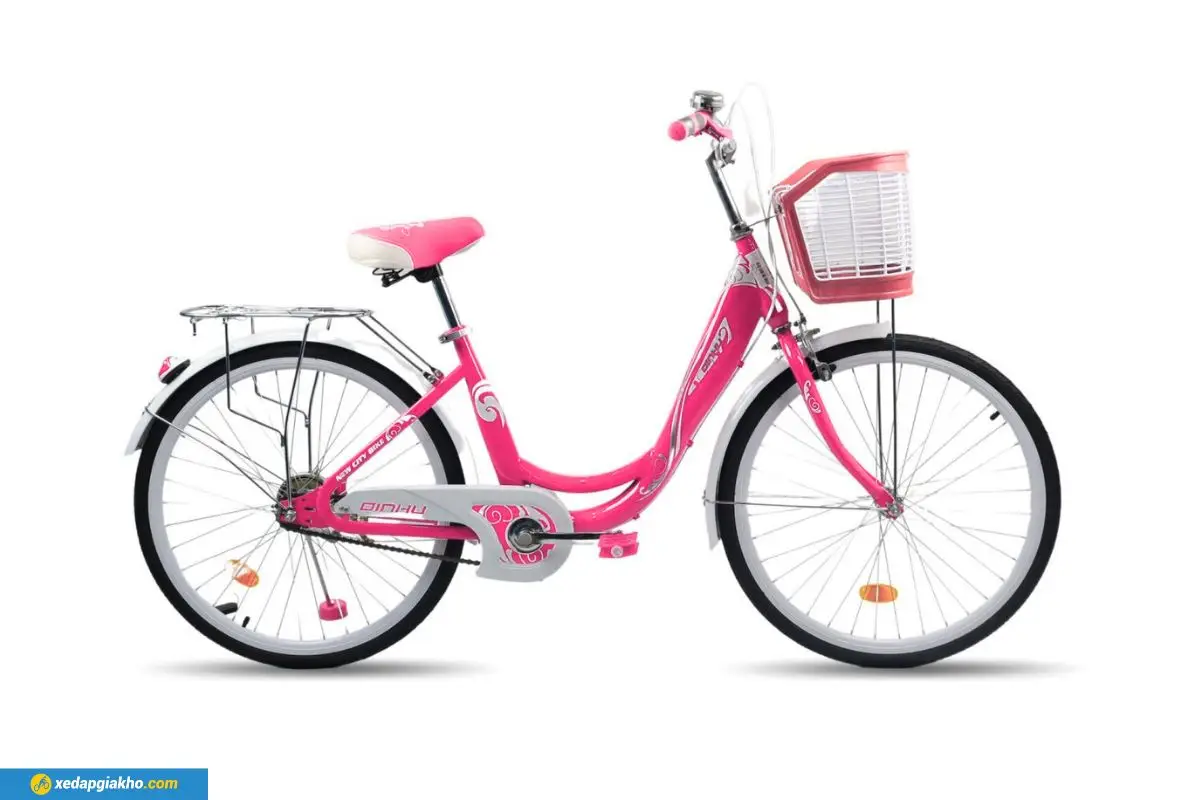Xe Đạp Nữ Dinhu Sườn 1 Ống – Bánh 24 Inch Hồng