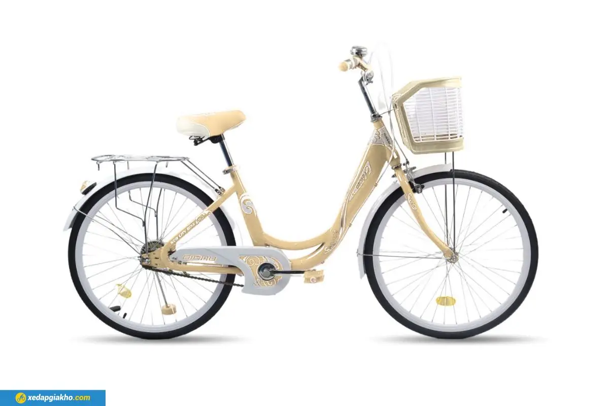 Xe Đạp Nữ Dinhu Sườn 1 Ống – Bánh 24 Inch Kem