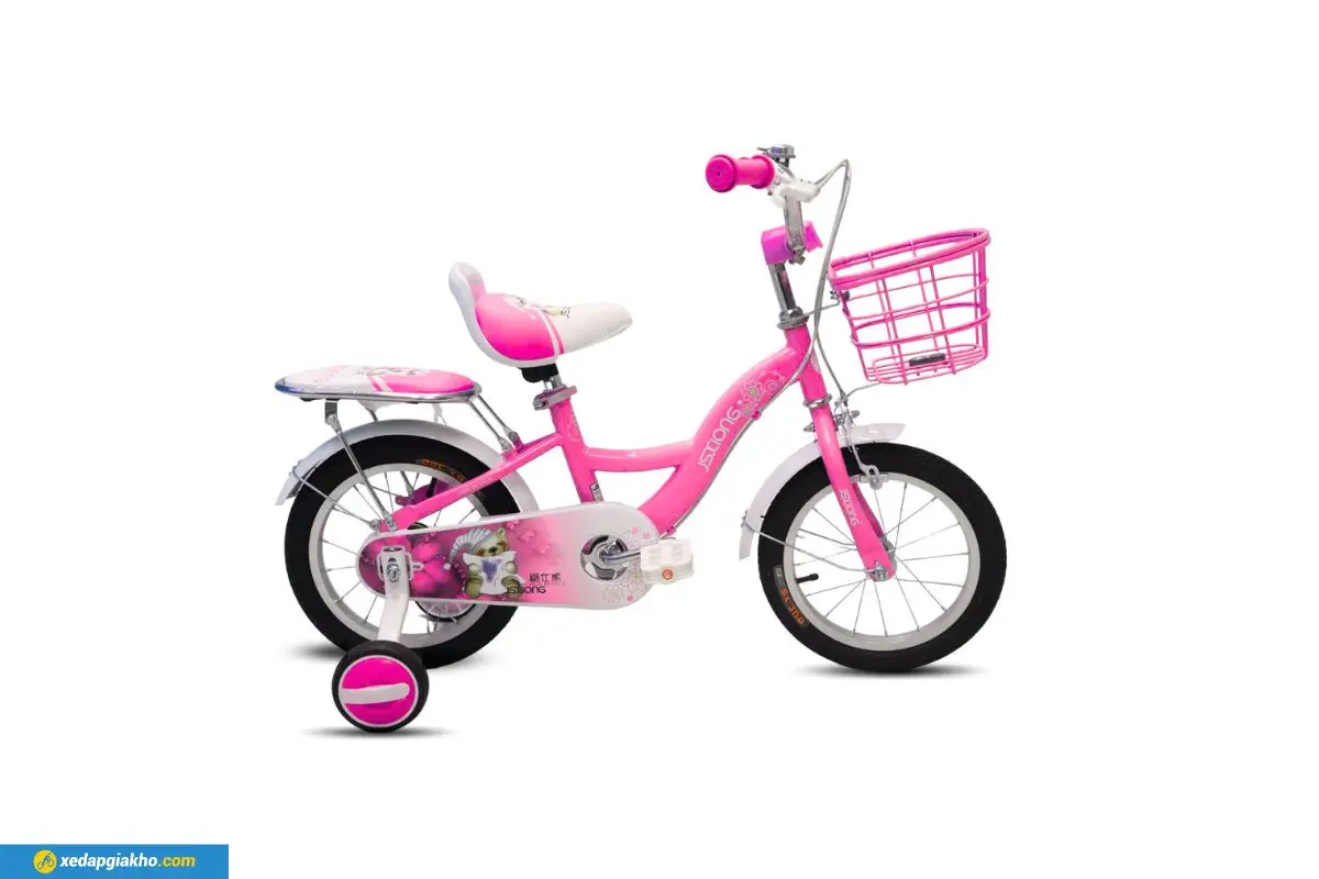 Xe đạp bé gái Jsxiong 14 Inch hồng đậm