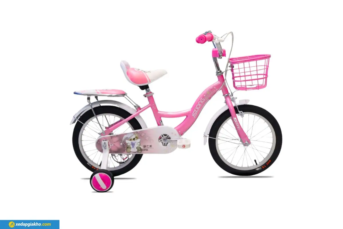 Xe đạp bé gái Jsxiong 18 Inch hồng đậm