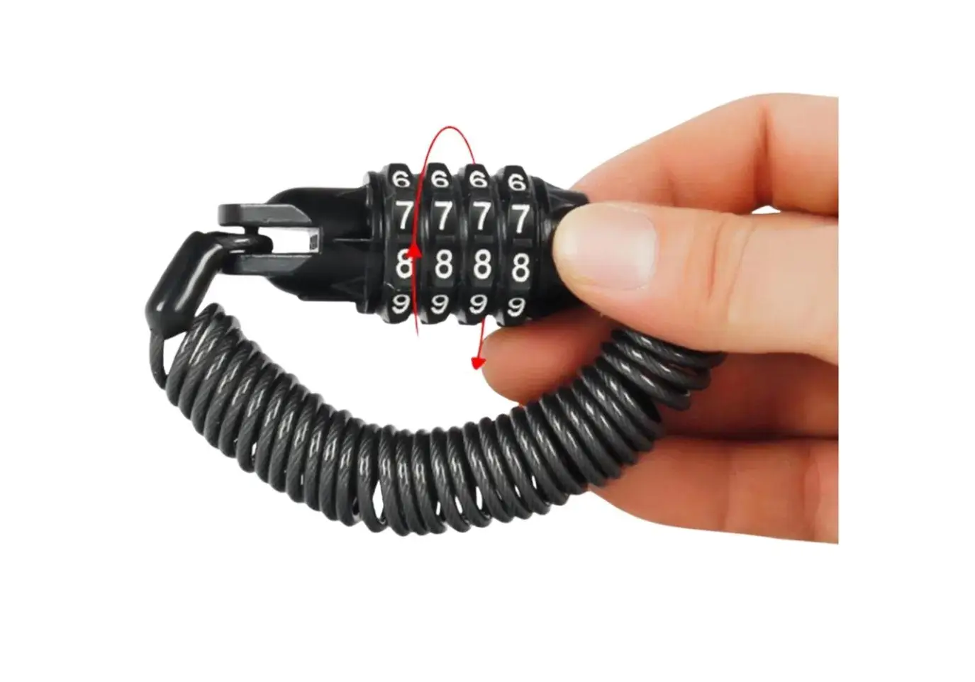 Mở khóa bằng cách nhập mã hiện tại và kéo hai đầu khóa ra, sau đó thiết lập mã số mới