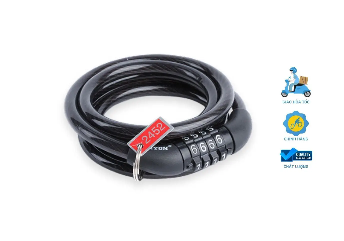 Khoá Dây Xe Đạp Tonyon 4 Số Đổi Mật Khẩu 1 Khóa dây Tonyon được bọc nhựa PVC, tăng cường độ bền và khả năng chống nước