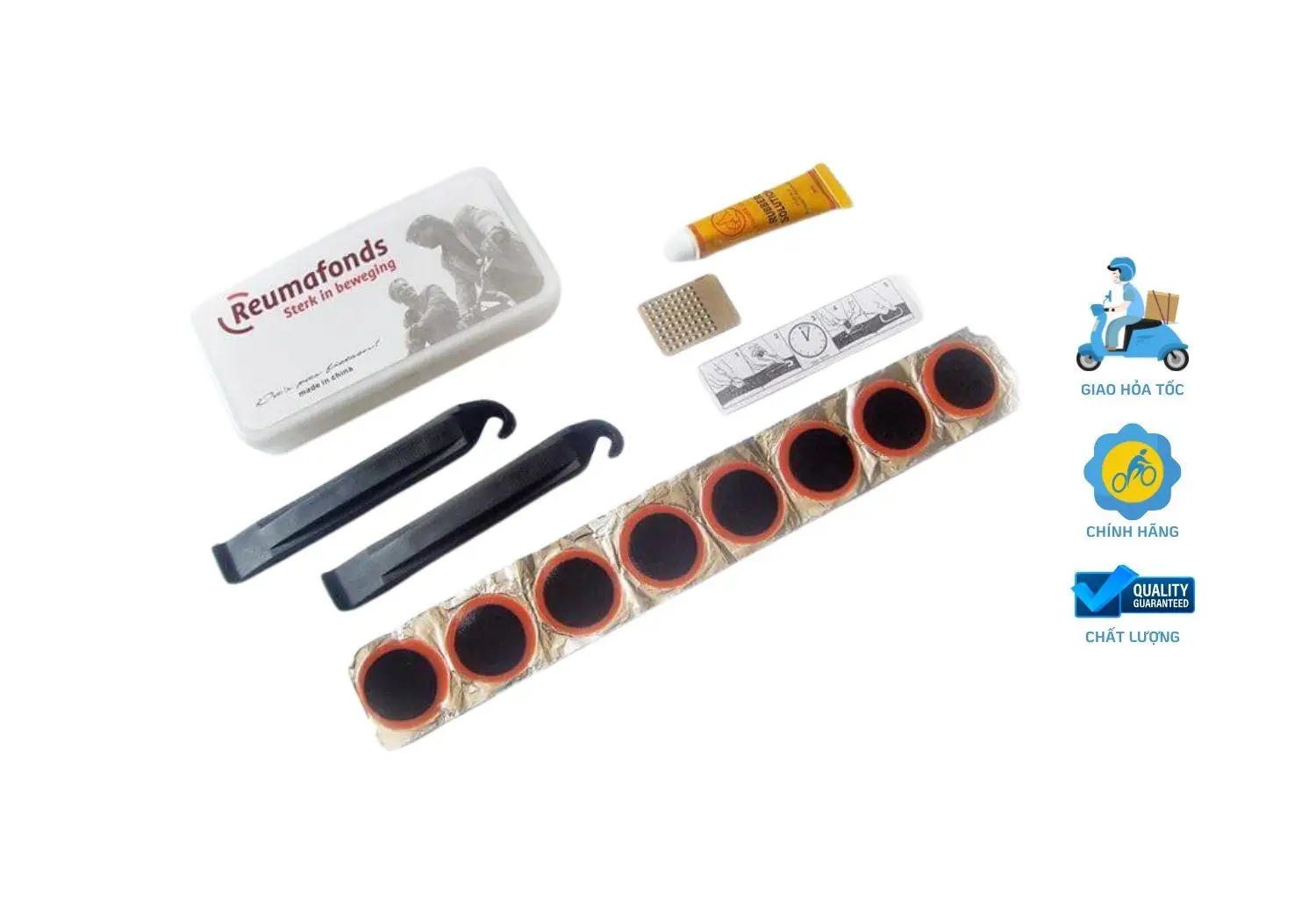 Bộ vá xe chuyên dụng giúp bạn xử lý sự cố lốp xe một cách nhanh chóng và hiệu quả