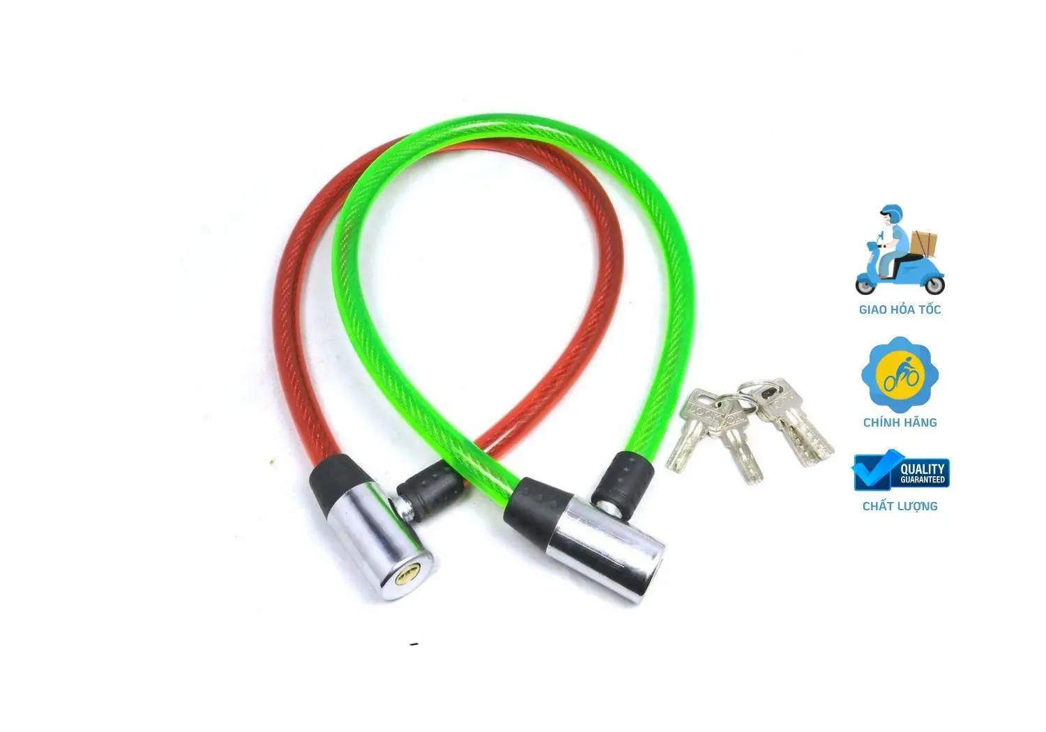 Phụ kiện khóa dây xe đạp có chìa giúp giữ an toàn cho chiếc xe đạp khi để ở ngoài trời hoặc nơi công cộng