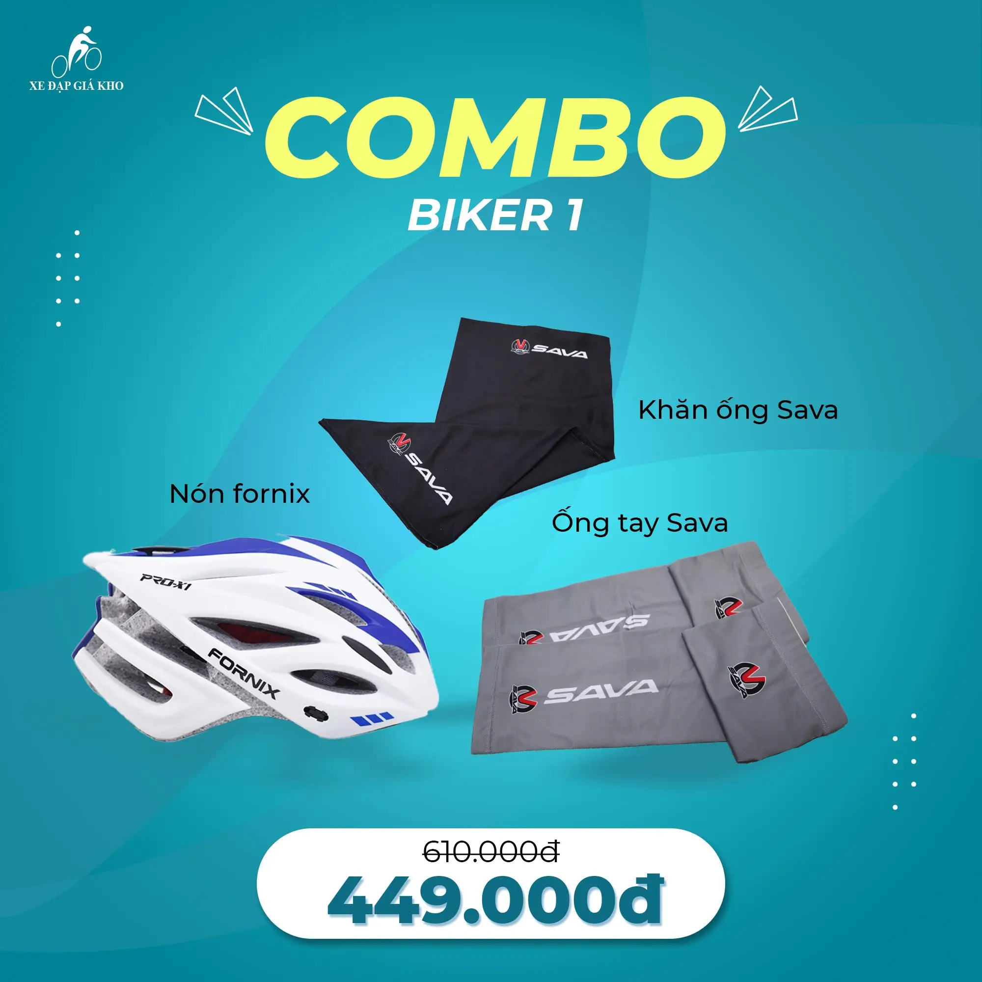 Combo Phụ Kiện Xe Đạp Biker 1 Nón Fornix Khăn Ống Ống Tay