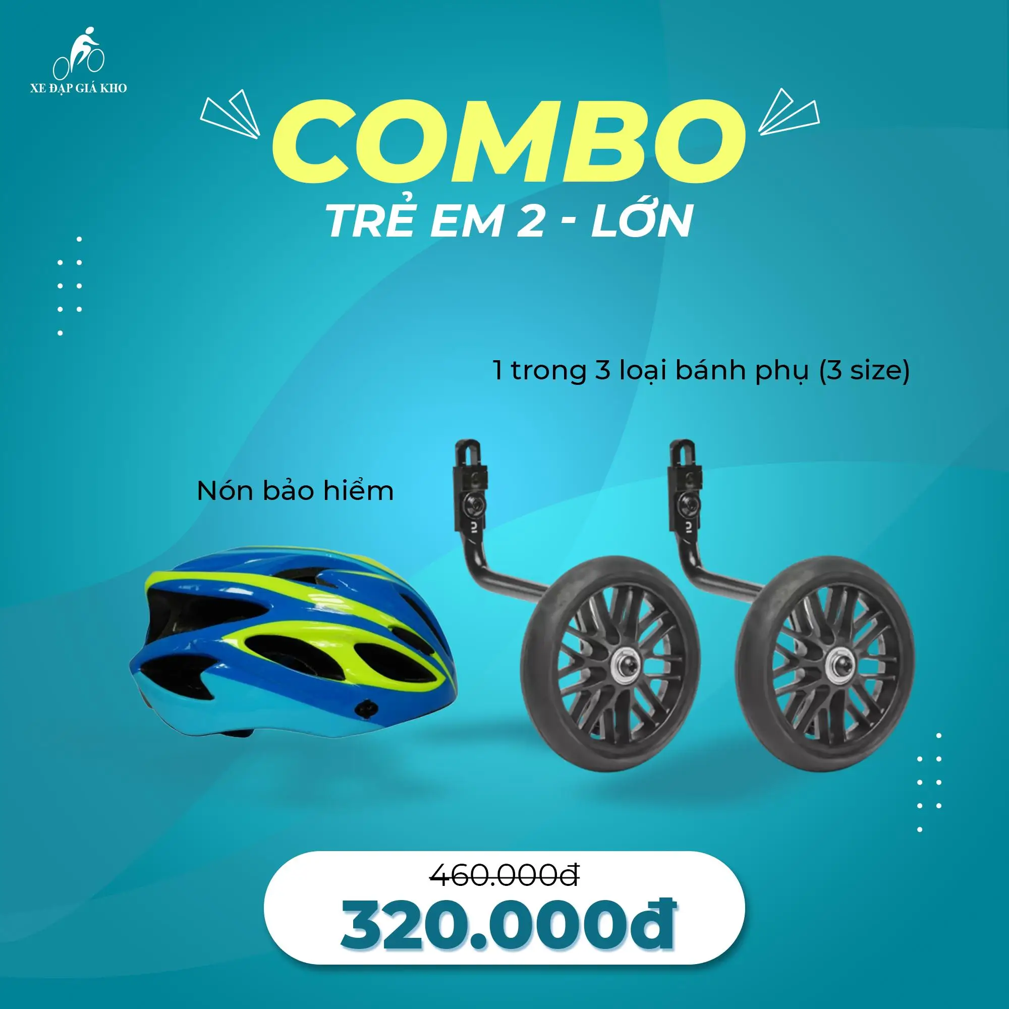 Combo Phụ Kiện Trẻ Em 2 Lớn Nón Bảo Hiểm Và Bánh Phụ