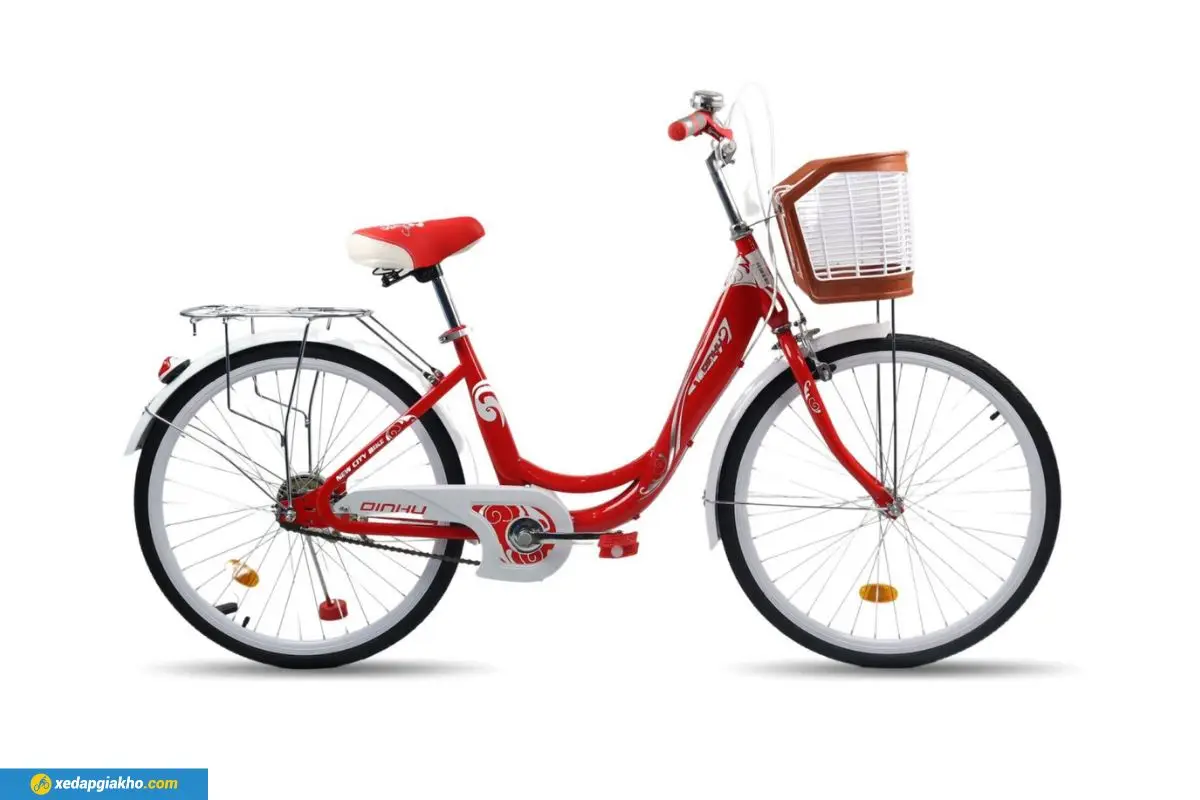 Xe Đạp Nữ Dinhu Sườn 1 Ống – Bánh 24 Inch Đỏ