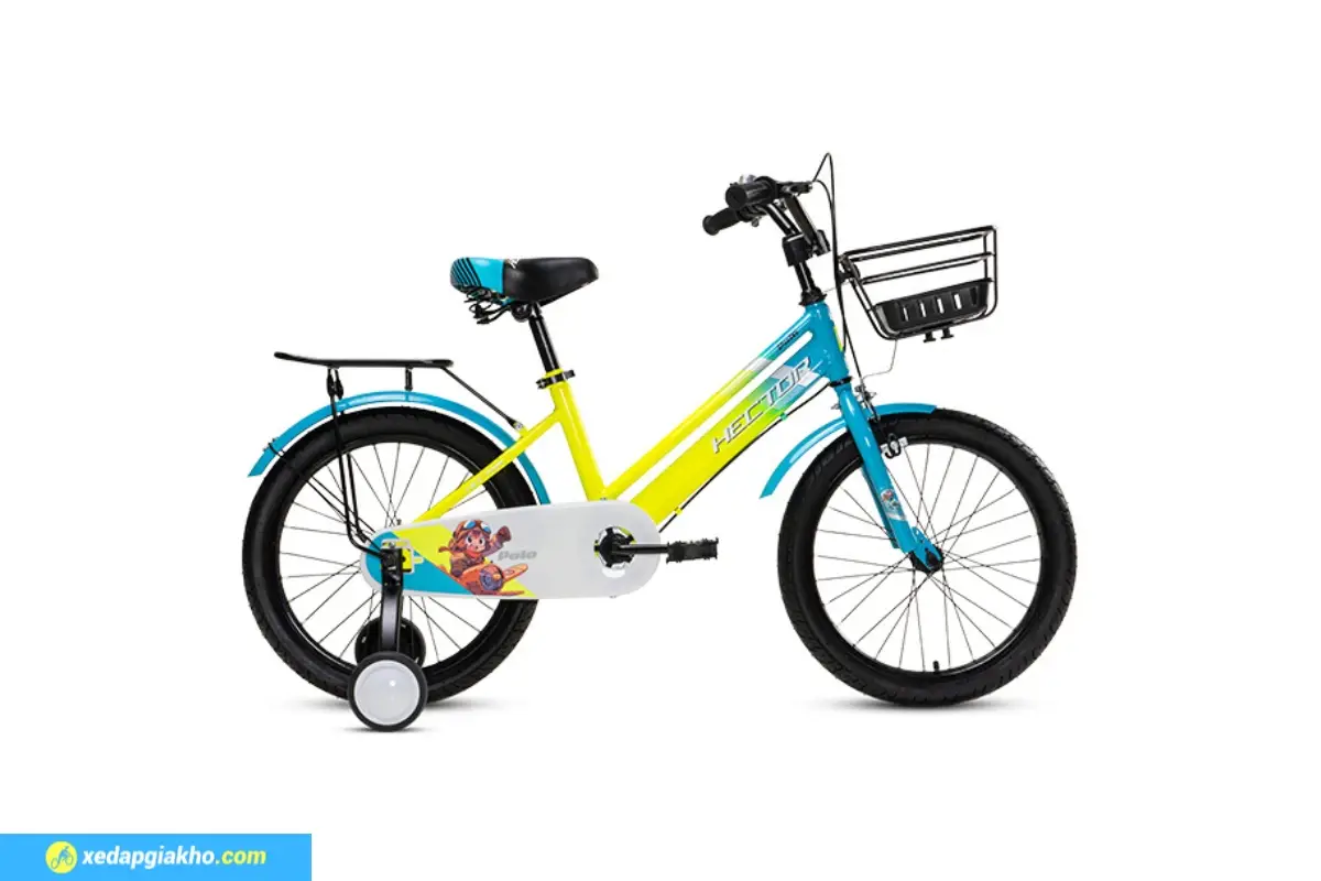 Xe Đạp Trẻ Em Bé Trai Hector Polo 18 Inch màu xanh vàng