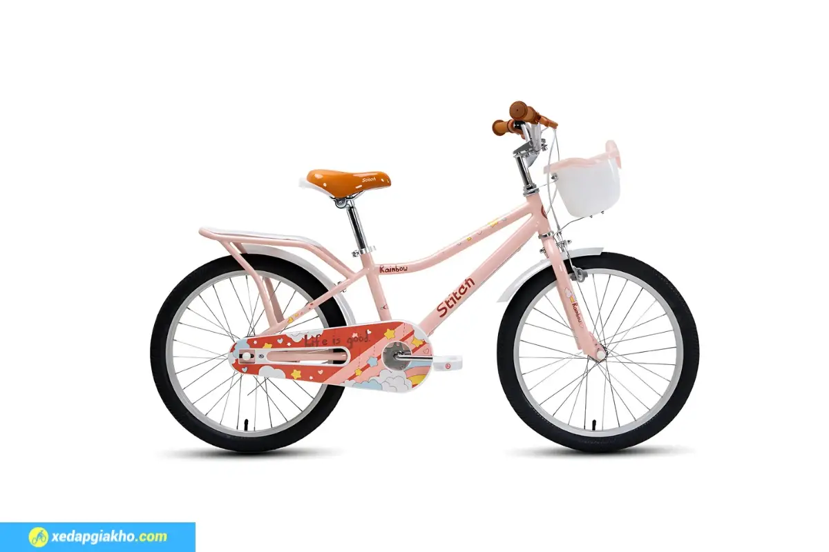 Xe Đạp Trẻ Em Bé Gái Stitch Rainbow 2 20 Inch màu hồng nhạt