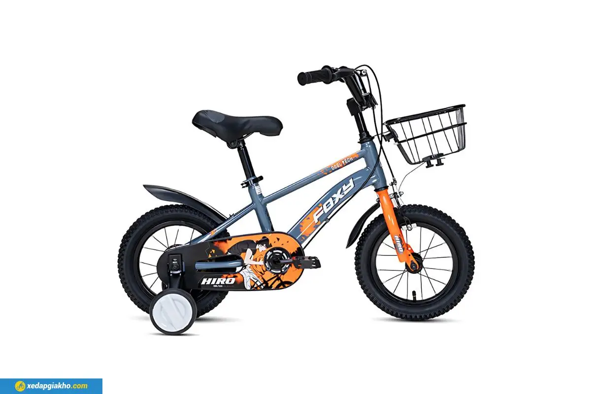 Xe Đạp Trẻ Em Bé Trai Foxy Hiro 1 12 Inch Xám Cam
