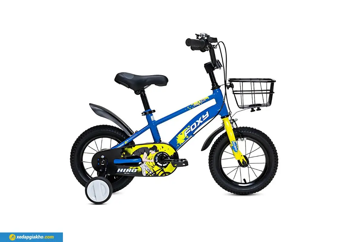 Xe Đạp Trẻ Em Bé Trai Foxy Hiro 1 12 Inch Xanh Dương Vàng