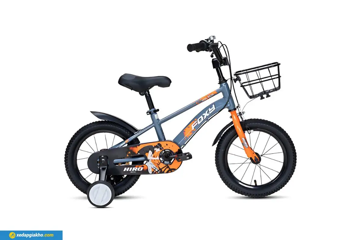 Xe Đạp Trẻ Em Bé Trai Foxy Hiro 2 14 Inch Xám Cam