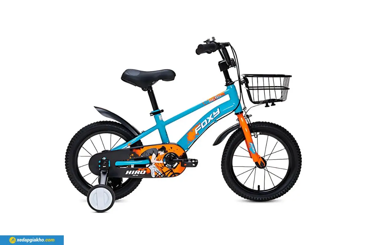Xe Đạp Trẻ Em Bé Trai Foxy Hiro 2 14 Inch Xanh Dương Cam