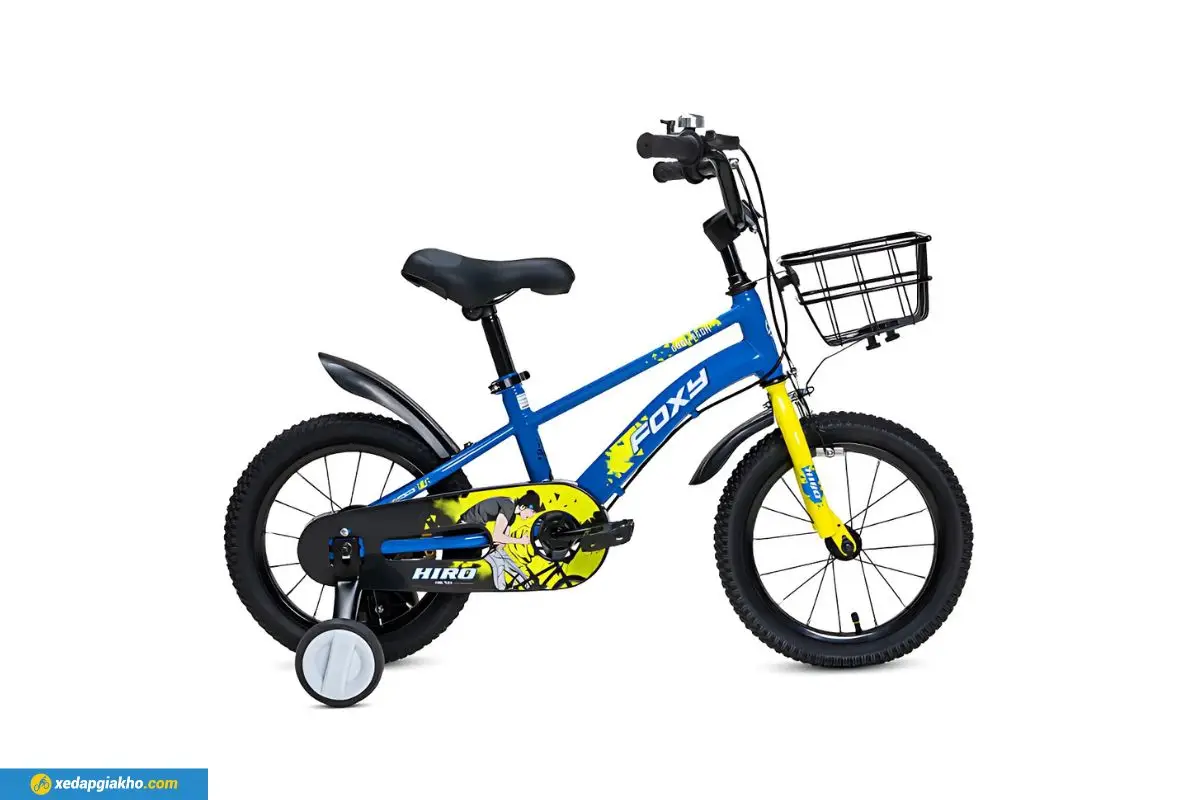 Xe Đạp Trẻ Em Bé Trai Foxy Hiro 2 14 Inch Xanh Dương Vàng