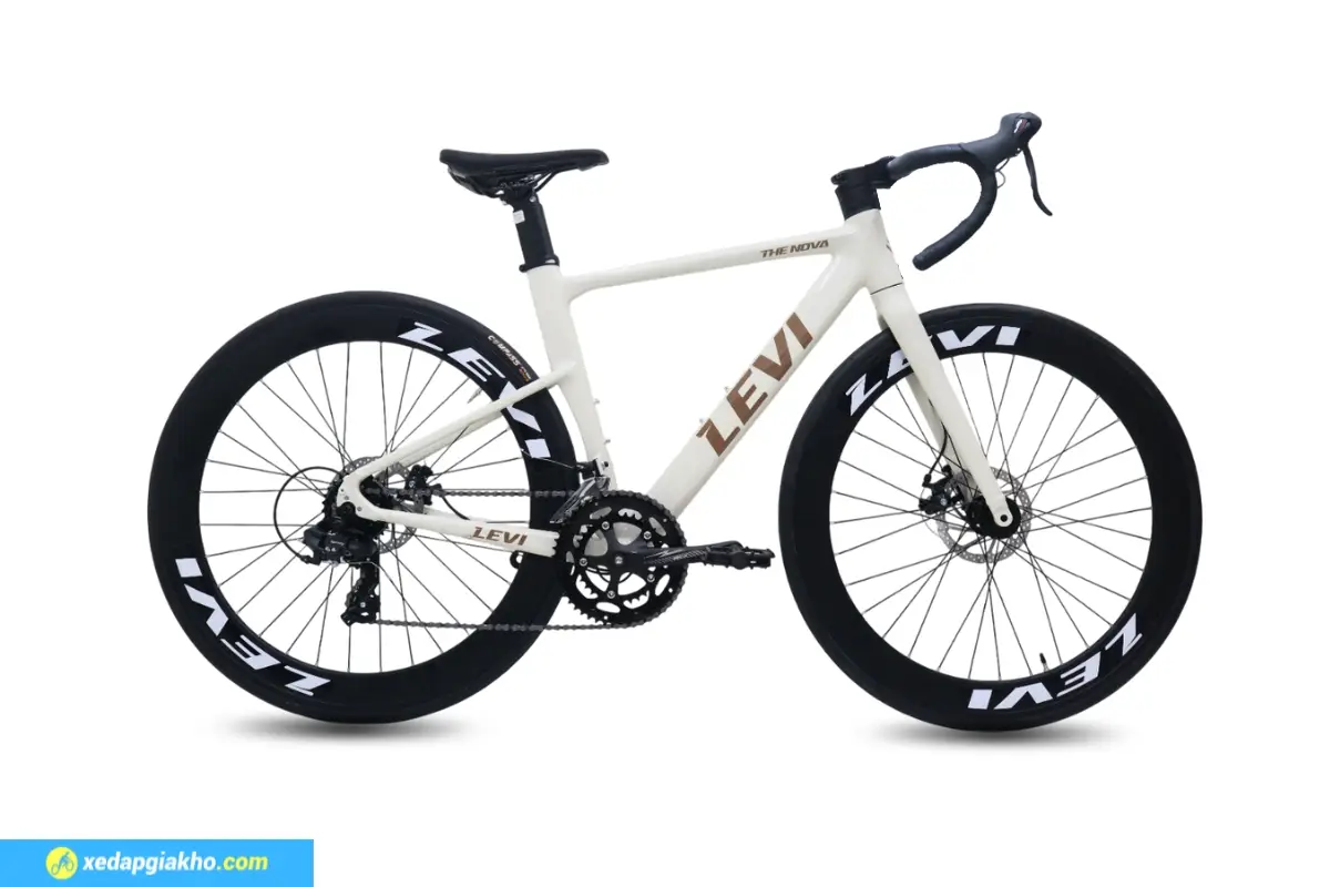 Xe Đạp Đua Levi Nova - Khung Nhôm, Shimano, Tay Đề Lắc 3 Xe Đạp Đua Levi Nova Màu Trắng Nâu