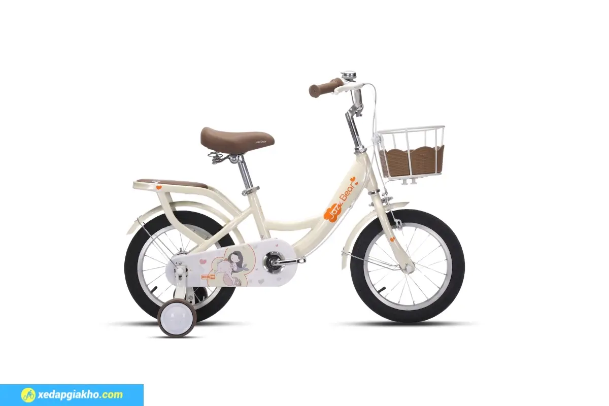 Xe đạp trẻ em bé gái Jazz Bear A-2305 14 inch màu kem