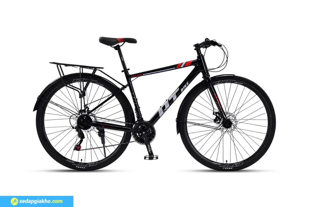 Bánh 700C của QT Bike GTS100 lăn ổn định, phù hợp đi phố và tập thể dục hằng ngày.
