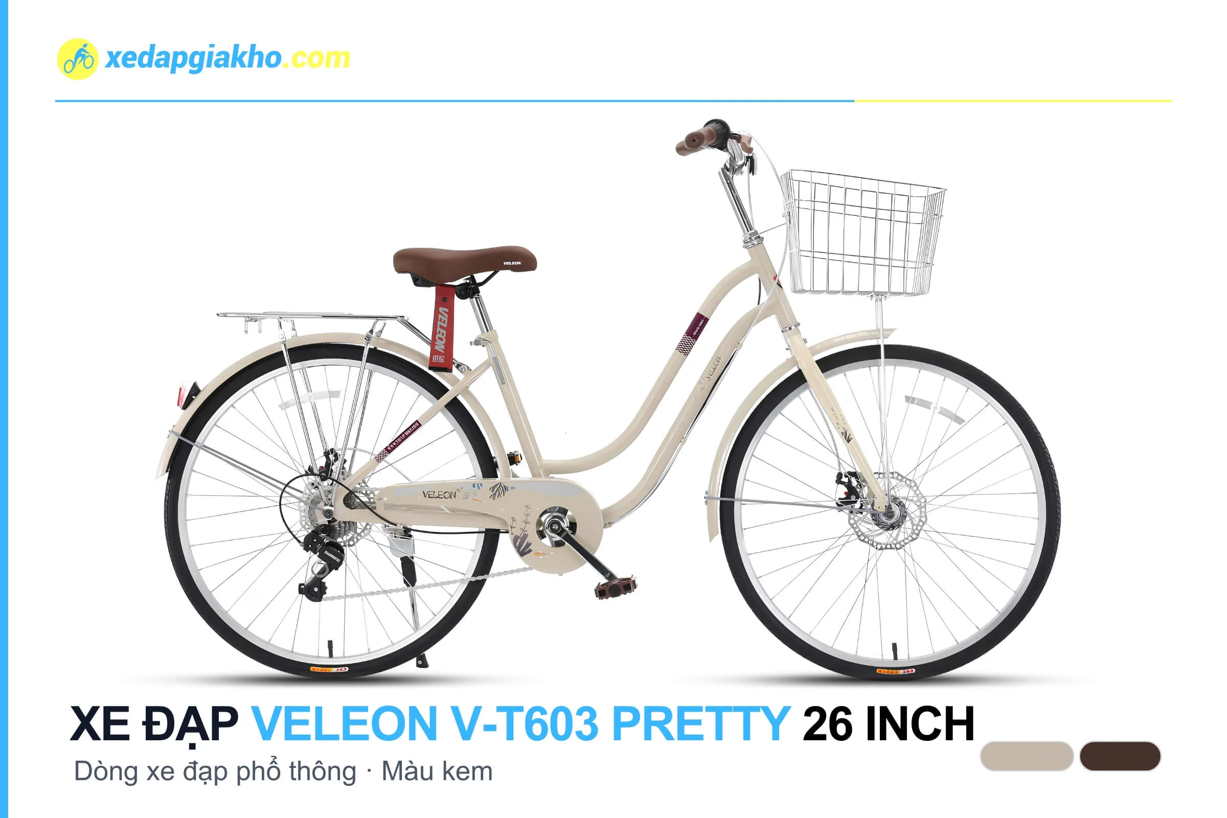 Xe Đạp Nữ Veleon V-T603 Pretty 26 Inch 3 Xe đạp nữ Veleon V-T603 Pretty 26 inch màu kem
