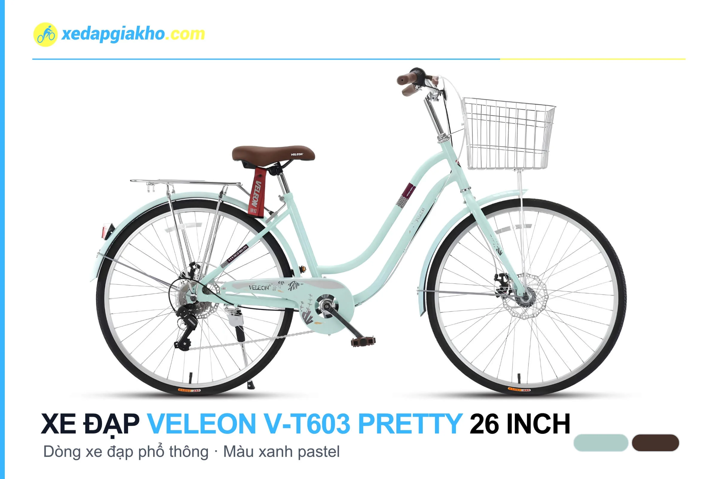 Xe Đạp Nữ Veleon V-T603 Pretty 26 Inch 2 Xe đạp nữ Veleon V-T603 Pretty 26 inch xanh pastel