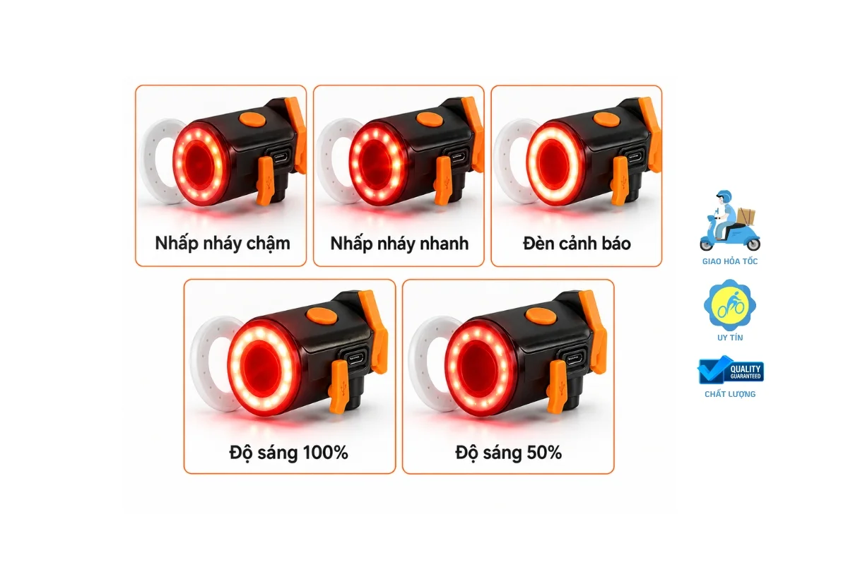 Đèn hậu xe đạp dạng tròn sạc USB