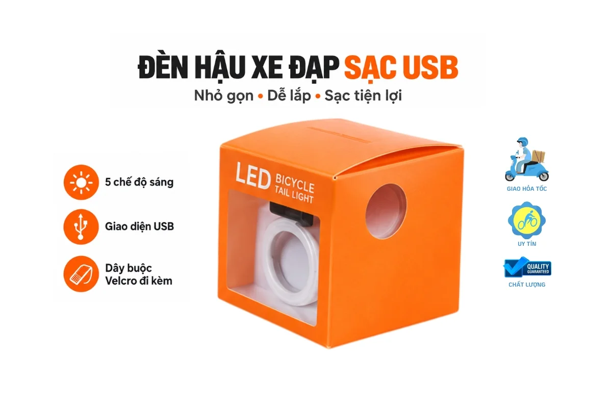 Đèn hậu xe đạp dạng tròn sạc USB
