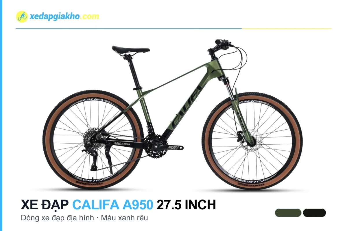 Xe đạp địa hình MTB Califa A950 27.5 inch màu xanh rêu