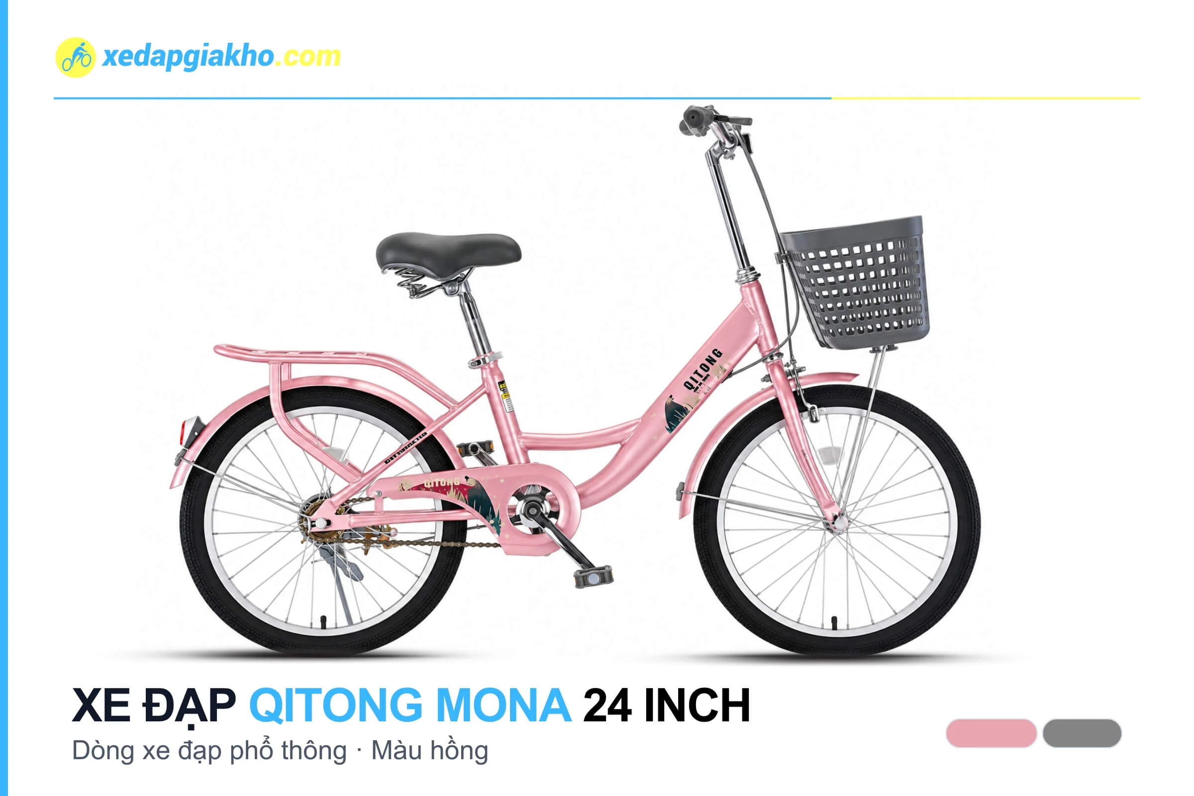 Xe Đạp Phổ Thông Qitong Mona 24 Inch 3 Xe đạp phổ thông Qitong Mona 24 inch màu hồng