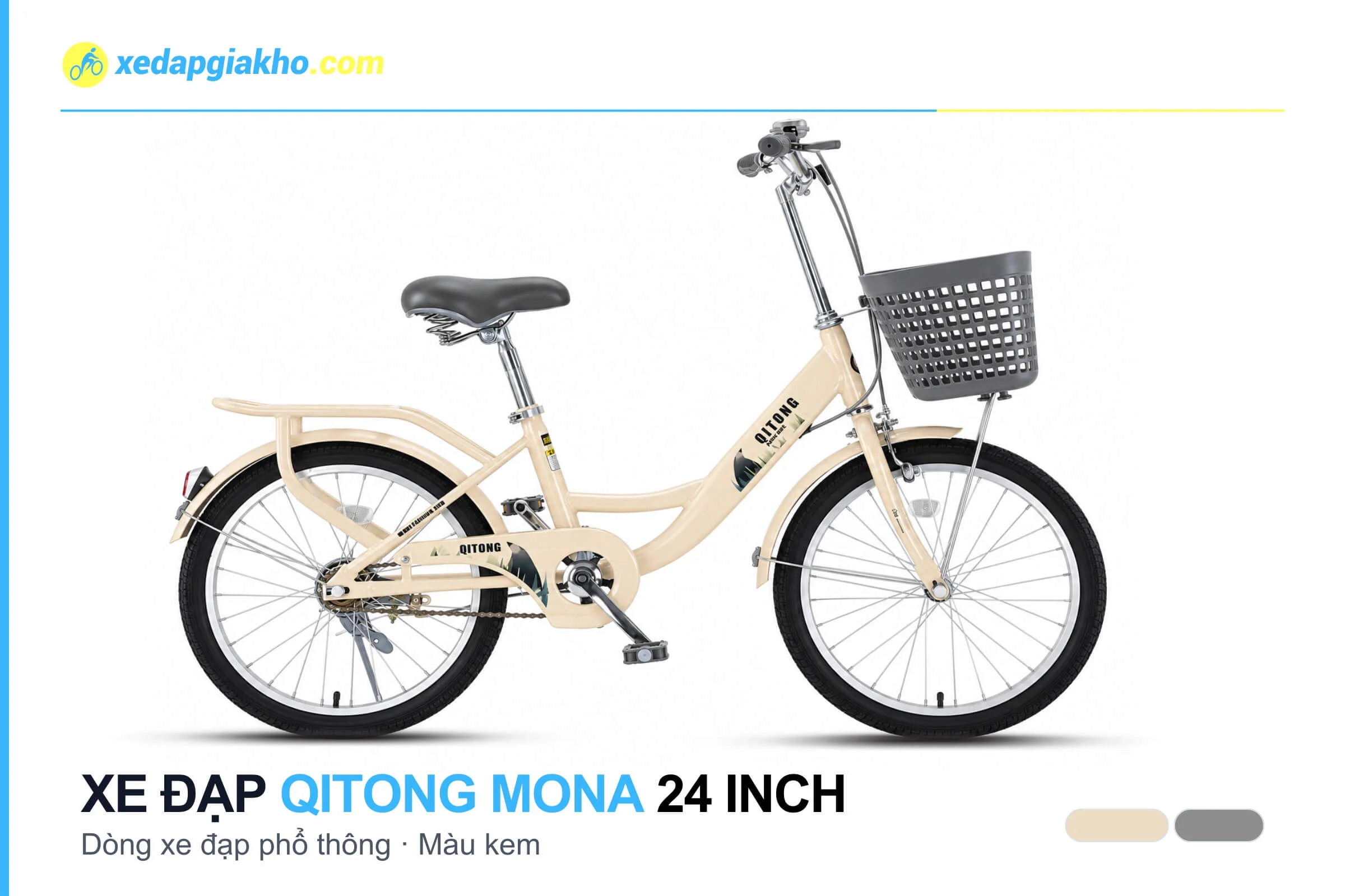 Xe Đạp Phổ Thông Qitong Mona 24 Inch 2 Xe đạp phổ thông Qitong Mona 24 inch màu kem